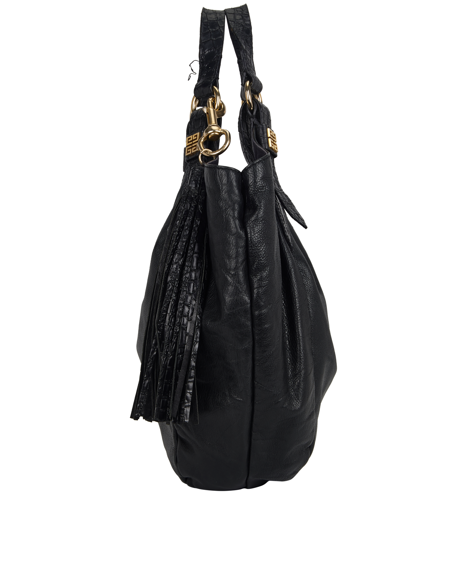 Hobo Shoulder Bag, &pound;350, Handbags, Black, Leather, Side view